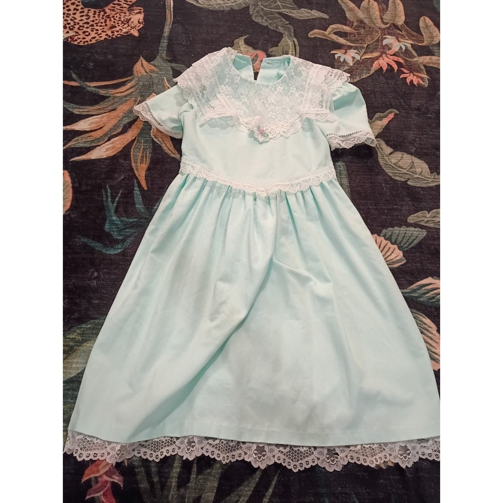 Vintage Bonnie Jean Prairie Dress Girls Size 10Y Lace USA Made Bib Collar